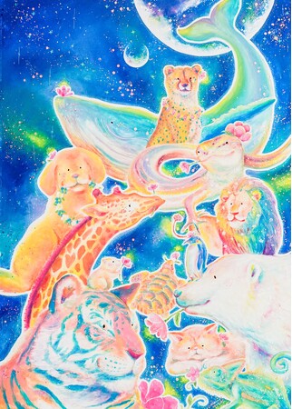 4月26日より東京都にて開催、 富田紋香 個展『愛と宇宙の狭間』　 無償の愛を象徴する動物と宇宙をテーマに癒しと安らぎを描く