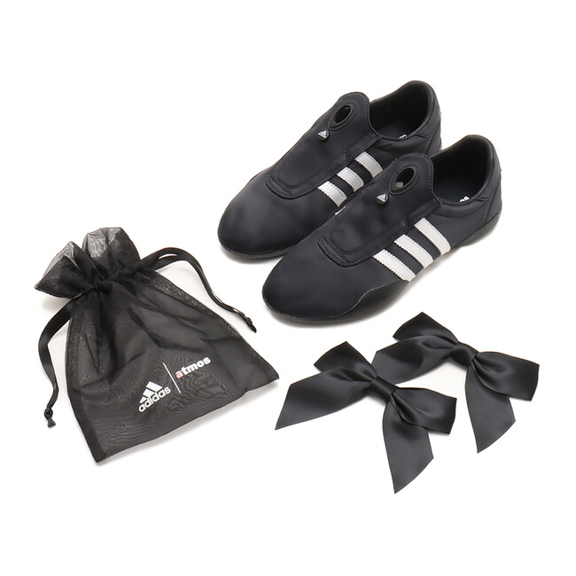 adidas Originalsのロープロファイル「TAEKWONDO MEI」をバレエコアなスタイルに仕上げたatmos pink別注デザイン“Black Satin”が登場