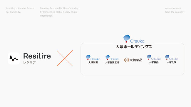 大塚ホールディングス及び事業会社5社（大塚製薬、大塚製薬工場、大鵬薬品、大塚食品、大塚化学）がサプライチェーンリスク管理クラウド「Resilire（レジリア）」を導入
