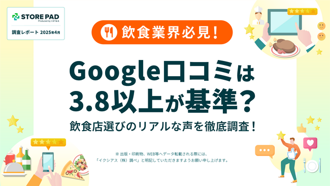 飲食業界向け調査レポート公開「Google口コミは3.8以上が基準？ 飲食店選びのリアルな声を徹底調査！」 来店を後押しする口コミの”点数・件数”とは