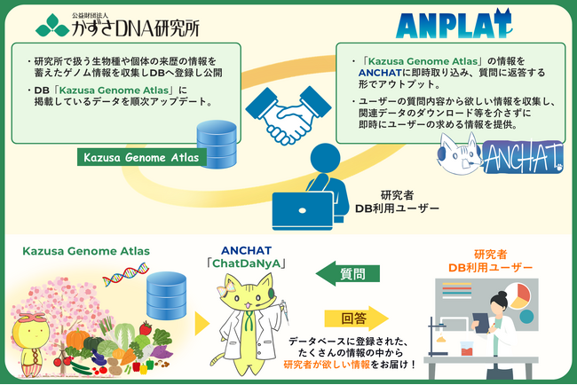 【株式会社アンプラット協業製品リリース】かずさDNA研究所が新規公開した大規模DB、Kazusa Genome Atlasをさらに便利にする「ChatDaNyA（チャットダーニャ）」