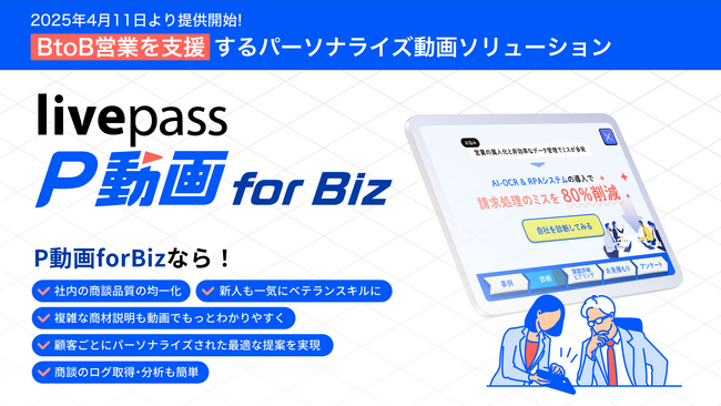 livepass株式会社、BtoB営業を支援するパーソナライズ動画ソリューション『P動画 for Biz』提供開始