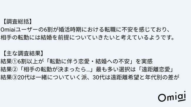 転勤が「婚活の壁」に？マッチングアプリ「Omiai」調査で見えた“転職と恋愛・結婚”のリアル