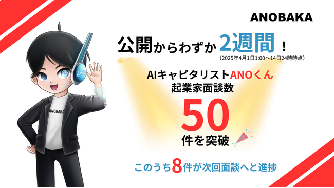 AIキャピタリスト「ANOくん」、ローンチ2週間で面談件数が50件を突破!