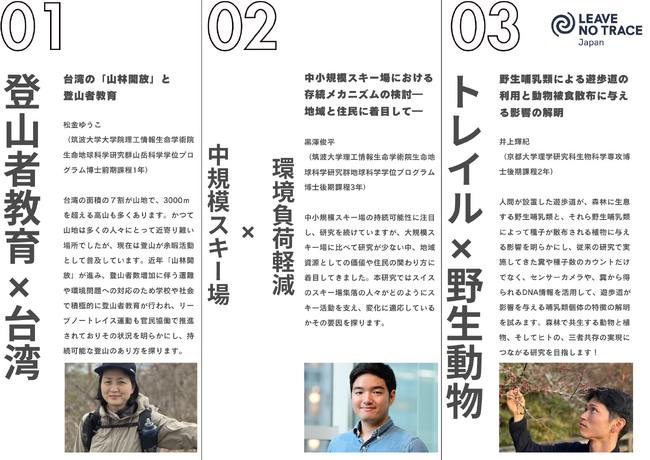 登山者教育・スキー場・野生動物をテーマに“自然との共生”を探る。LNT Japanが初の研究助成で3名を選出