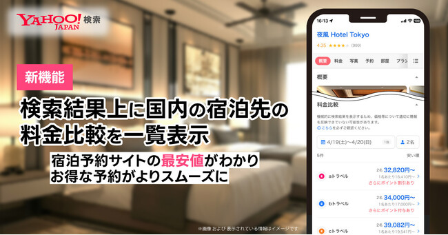 【Yahoo!検索】検索結果上で条件を指定して宿泊施設の料金比較ができる機能の提供を開始