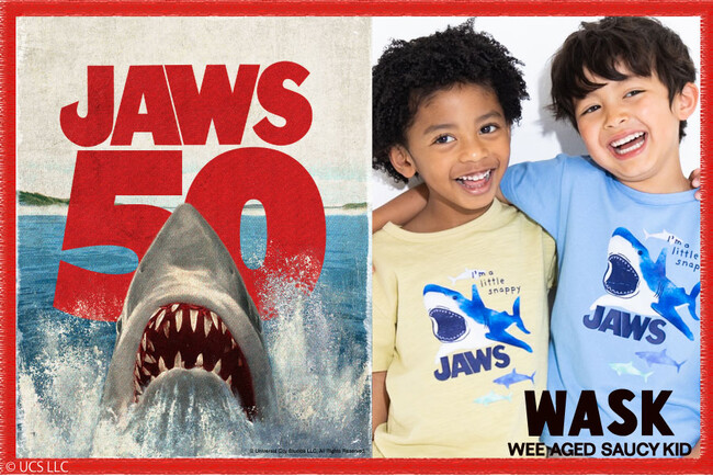 子供服ブランド「WASK(ワスク、株式会社べべ)」より、『JAWS(ジョーズ)』映画公開50周年を記念して、コラボレーションアイテムが新登場!!