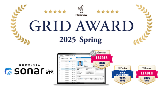採用管理システムsonar ATS、 ITreview Grid Award 2025 springで「Leader」「High Performer」を受賞