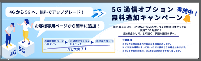 【JP SMART SIM】5G回線へのアップグレードを無料提供開始