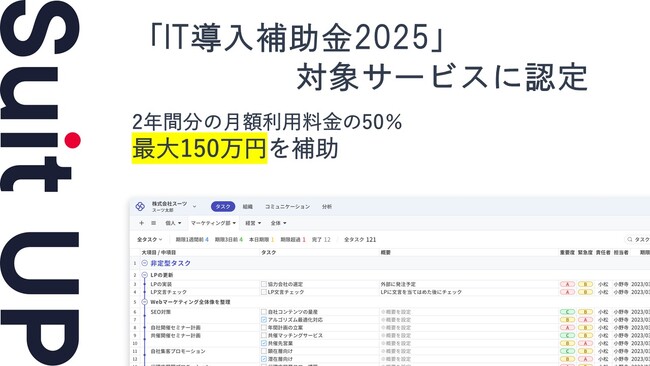 チームのタスク管理・プロジェクト管理ツール「スーツアップ」、「IT導入補助金2025」の対象サービスに認定