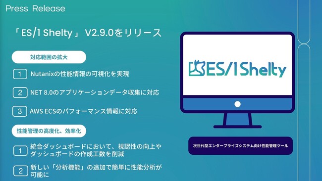次世代型エンタープライズシステム向け性能管理ツール「ES/1 Shelty」最新バージョン V2.9.0をリリース