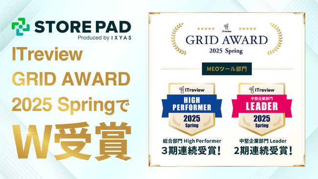 「STOREPAD（ストアパッド）」が「ITreview Grid Award 2025 Spring」にて3期連続となる