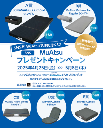 SNSをMuAtsu（ムアツ）で埋め尽くせ！進化した【昭和西川】「MuAtsu」のプレゼントキャンペーン第1弾＜4／25（金）～5/8（木）＞