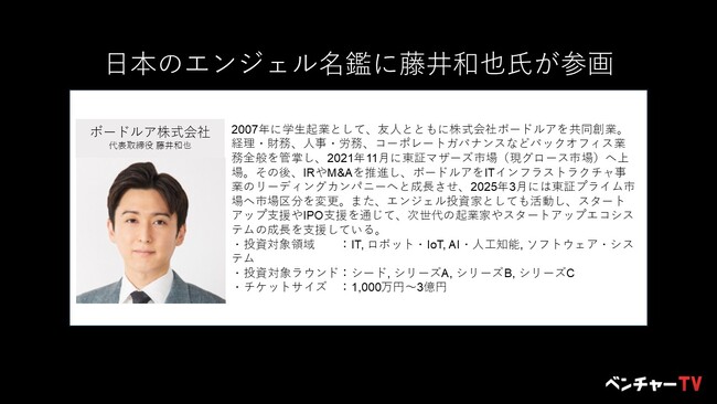 日本のスタートアップを応援する「投資家名鑑」にエンジェル投資家として、株式会社ボードルアの代表取締役 藤井 和也氏が新たに参画