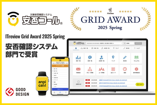 安否確認システム「安否コール」が、ITreview Grid Award 2025 Spring　「安否確認システム」部門で受賞