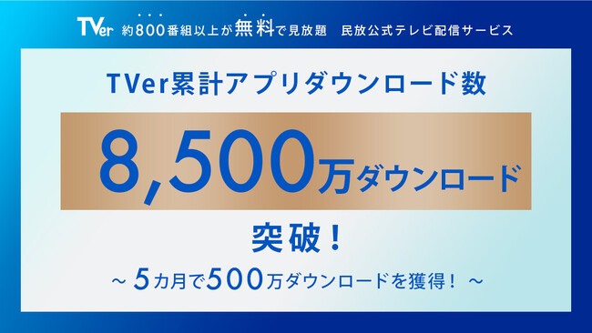 【TVer】累計アプリダウンロード数 8,500万ダウンロードを突破