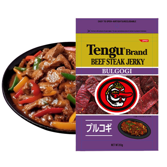 「テング」と「リカーマウンテン」による共同開発！『テングビーフジャーキープルコギ味』を発売致します。