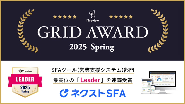 営業支援ツール「ネクストSFA」が「ITreview Grid Award 2025 Spring」で最高位の「Leader」を受賞