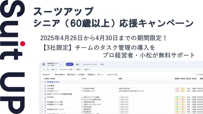 チームのタスク管理・プロジェクト管理ツール「スーツアップ」、シニア応援キャンペーン