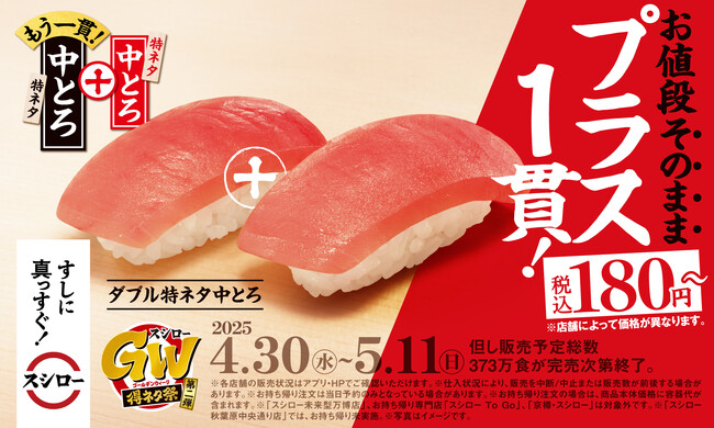 スシローのゴールデンウィークは2貫でお得！「特ネタ中とろ」「煮穴子」「えび」がプラス1貫でお値段そのまま！『スシローGW得ネタ祭 [第二弾]』開催！