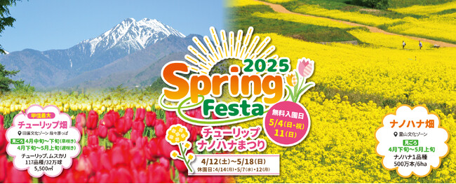 「SPRING FESTA 2025~チューリップ・ナノハナまつり~ 」 【国営アルプスあづみの公園 堀金・穂高地区】