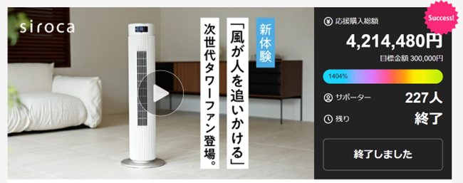 【クラウドファンディングで目標金額の1,404％を達成！】シロカ、コードレスで欲しいところに送風できる“めくばり上手”な大風量タワーファン「ビューンタワー めくばり」の一般販売を開始