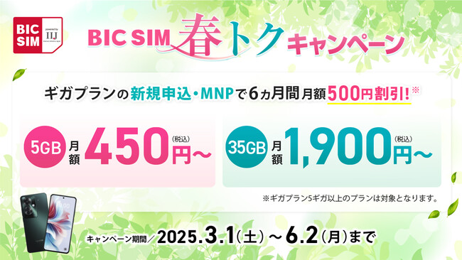 【BIC SIM】月額料金の割引で6ヵ月間5ギガ450円～利用可能！ビックカメラグループ店舗の契約でビックポイントを最大15,000ポイント還元
