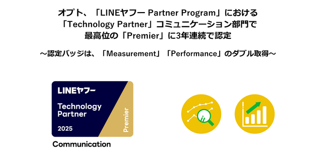 オプト、「LINEヤフー Partner Program」における「Technology Partner」コミュニケーション部門で最高位の「Premier」に3年連続で認定