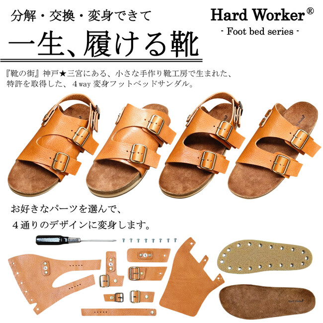 世界初！特許技術で分解・交換・変身できて『一生履ける靴』！４つのデザインに変身する、『４ｗａｙ変身フットベッドサンダル』新発売！