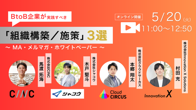 【 5/20（火）開催 】BtoB企業が実践すべき「組織構築／施策」3選 ～ MA・メルマガ・ホワイトペーパー ～