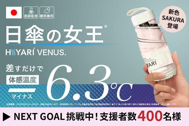 【日傘の女王(R)】放射冷却＋100%遮光の晴雨兼用傘　HIYARI VENUS.　軽量コンパクトモデルに新色登場！　例年以上の猛暑が予想される2025年、天候急変の備えにも欠かせない必携の1本！