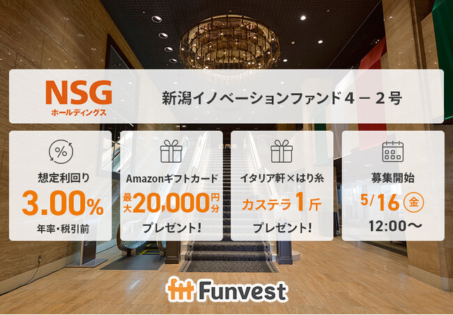 貸付型クラウドファンディング「Funvest」5/16より新ファンド「ＮＳＧホールディングス 新潟イノベーションファンド４-２号」の募集開始