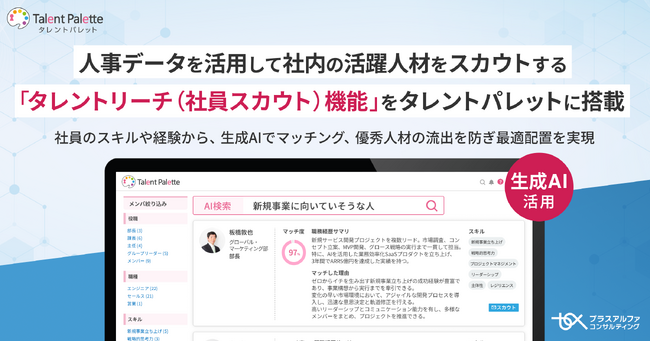 人事データを活用して社内の活躍人材をスカウトする「タレントリーチ（社員スカウト）機能」 をタレントパレットに搭載