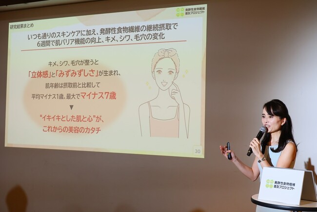 ＜5月18日 発酵性食物繊維普及の日 記念セミナー＞ 最新インナーケアで“美を底上げ”　発酵性食物繊維の摂取が“キメ・シワ・毛穴”に好影響することを確認