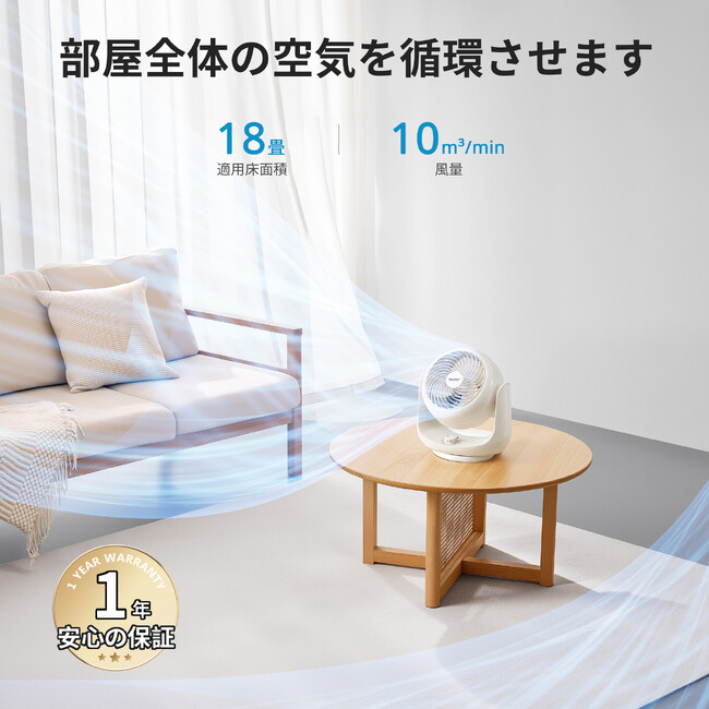 新発売！COMFEE' サーキュレーター 扇風機 静音＆強力送風、自動首振りで空気循環から衣類乾燥まで一台多役！