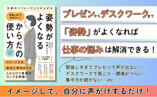 座り仕事で肩や首がいつもガチガチ…、プレゼンで声が出しづらい…、そんな悩みを解決！ 『緊張しない！疲れない！ 姿勢がよくなる からだの使い方』を5月19日に発売！