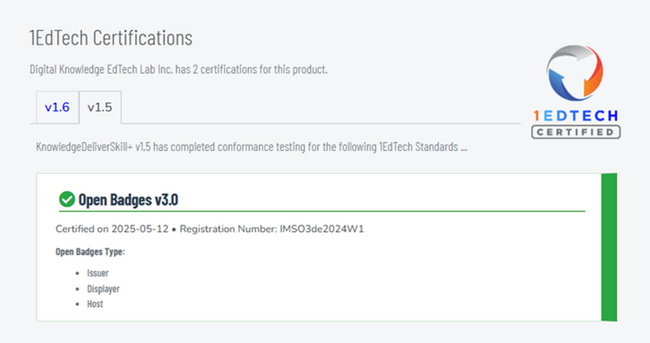 『KnowledgeDeliverSkill+』が「オープンバッジ3.0」Hostの認定を1EdTechより取得