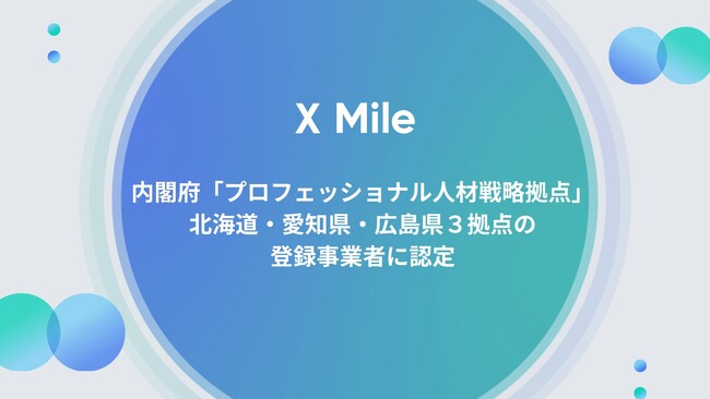 内閣府「プロフェッショナル人材戦略拠点」北海道・愛知県・広島県３拠点の登録事業者に認定