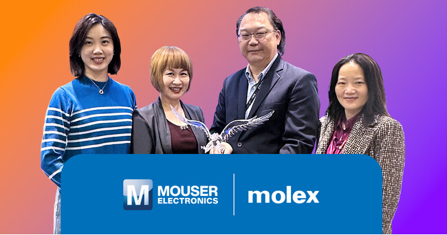 マウザー、Molex社よりAPACの「eカタログ・ディストリビュータ・オブ・ザ・イヤー」を7年連続で受賞