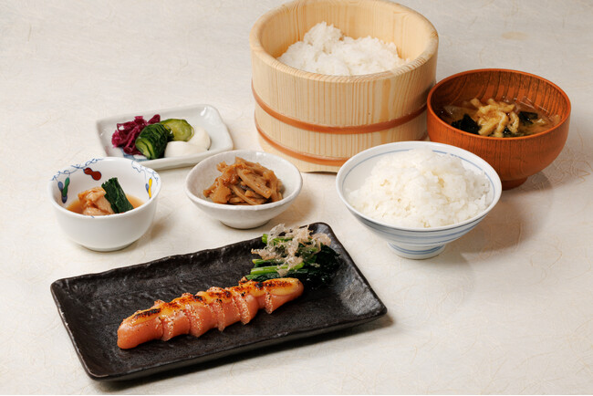 【SALON GINZA SABOU】数量・期間限定メニュー、1%の奇跡の明太子「MENTIE（メンタイ）」とコラボレーションした自家製明太西京漬け定食が新登場！ごはん・お味噌汁のおかわり自由