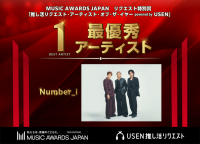 「推し活リクエスト・アーティスト・オブ・ザ・イヤー powered by USEN」
「Number_i」が4,000万件以上のファン投票で1位に決定！