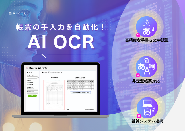 従来OCRへの不満の声を集計、反映！新世代型の「Bunzz AI OCR」で、ユーザが諦めていた受発注帳票の文字起こしを実現！