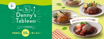 毎月1日を「Denny’s Tableの日」に制定！
6月1日はハンバーグ4品がワンコイン！
2025年6月1日(日)実施