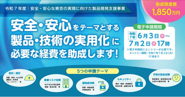 【最大1,850万円の助成金】安全・安心がテーマの製品を開発から普及促進まで支援