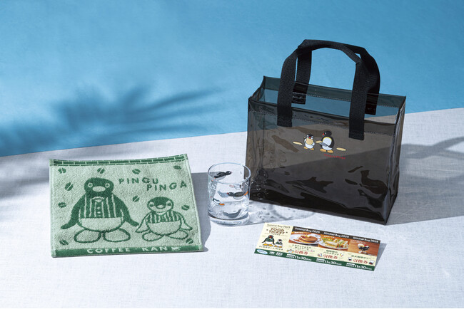 誕生45周年「ピングー」×創業55周年『珈琲館』初コラボ　程よい透け感のクリアバッグ、海を泳ぐピングー柄グラスなど夏らしいアイテム入り「珈琲館 ピングー 2025サマーバッグ」6月4日より事前予約開始