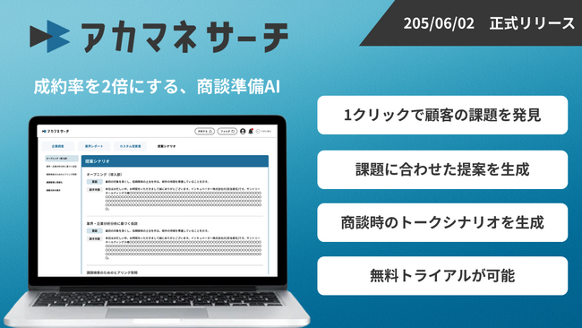 AI活用支援企業インキュベーター株式会社が『商談準備AI』を開発6/2(月)正式リリース