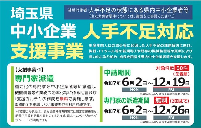 【埼玉県】中小企業人手不足対応支援事業補助金等の募集開始