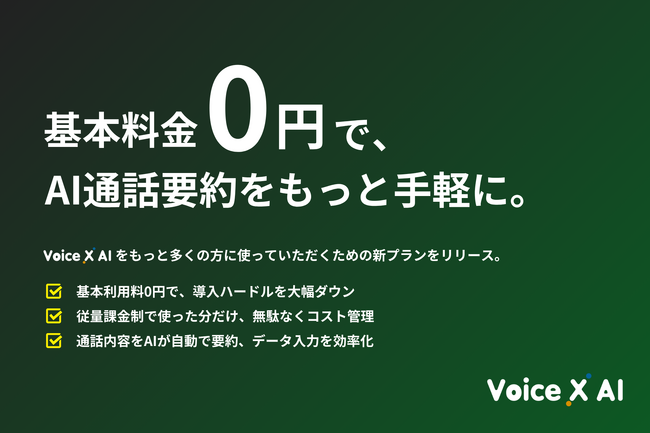 AI通話要約サービス「VoiceXAI」、完全従量の新料金プランをリリース