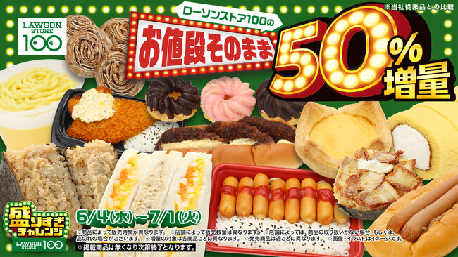 ローソンの大人気企画「盛りすぎチャレンジ」と連動　お値段そのまま約５０％増量　ローソンストア100「盛りすぎチャレンジ」