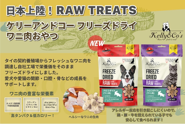 [新商品発売]ヒューマングレードのワニ肉100％フリーズドライ犬猫用おやつをKelly&Co's Japanが新発売